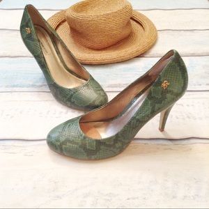 MORENO ROSA Green Python Snake Skin Heels